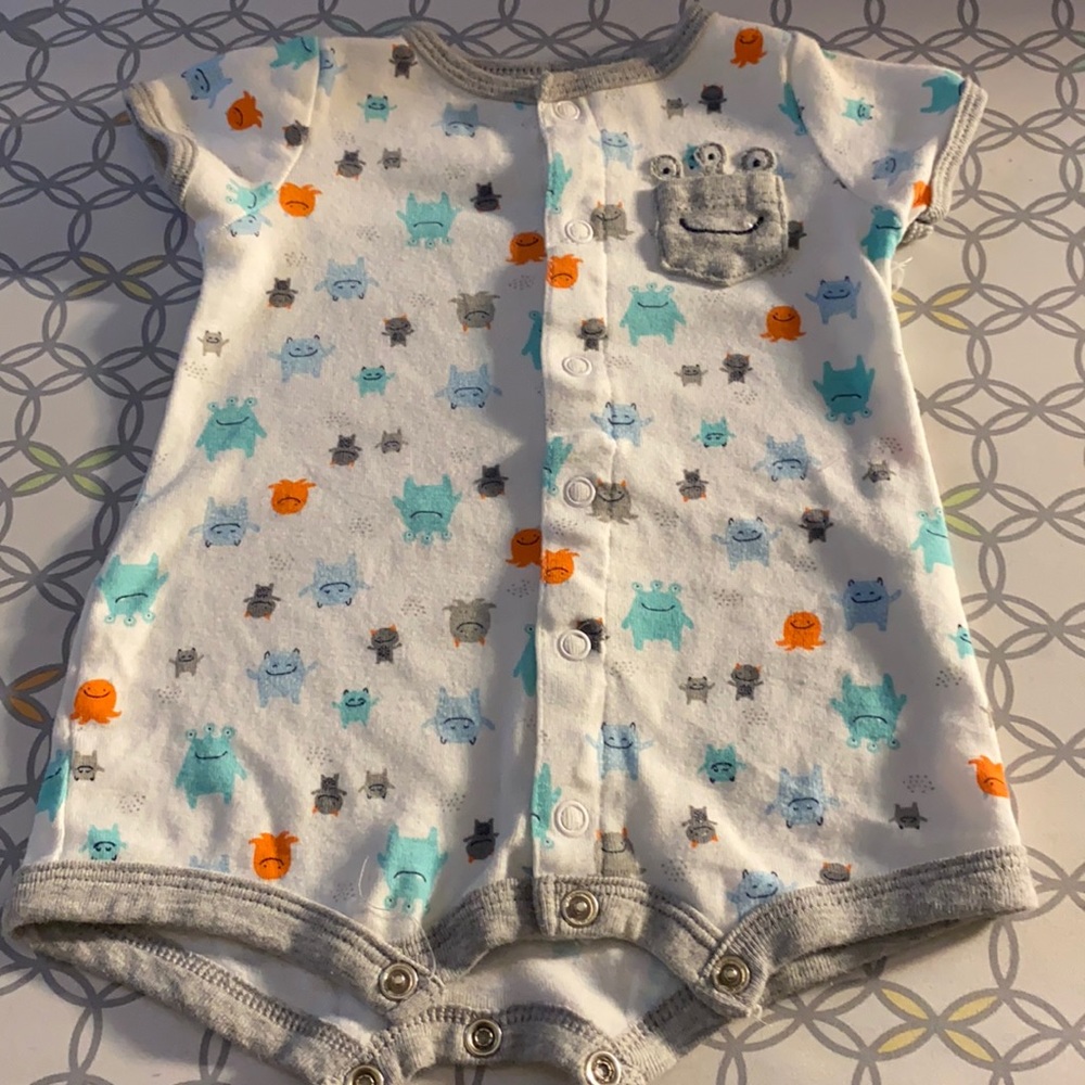 Grey, Blue & Orange Onesie. Size 0-3 Months